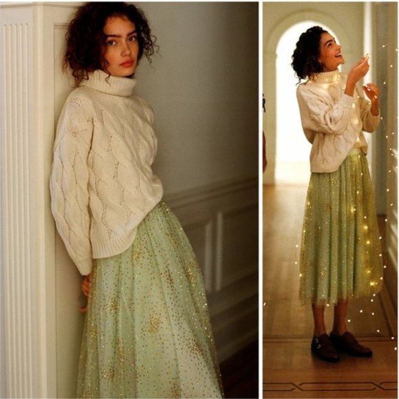 Anthropologie Dresses & Skirts - Anthropologie Sydney Shimmer Green Tulle Full Skirt Midi Size Small